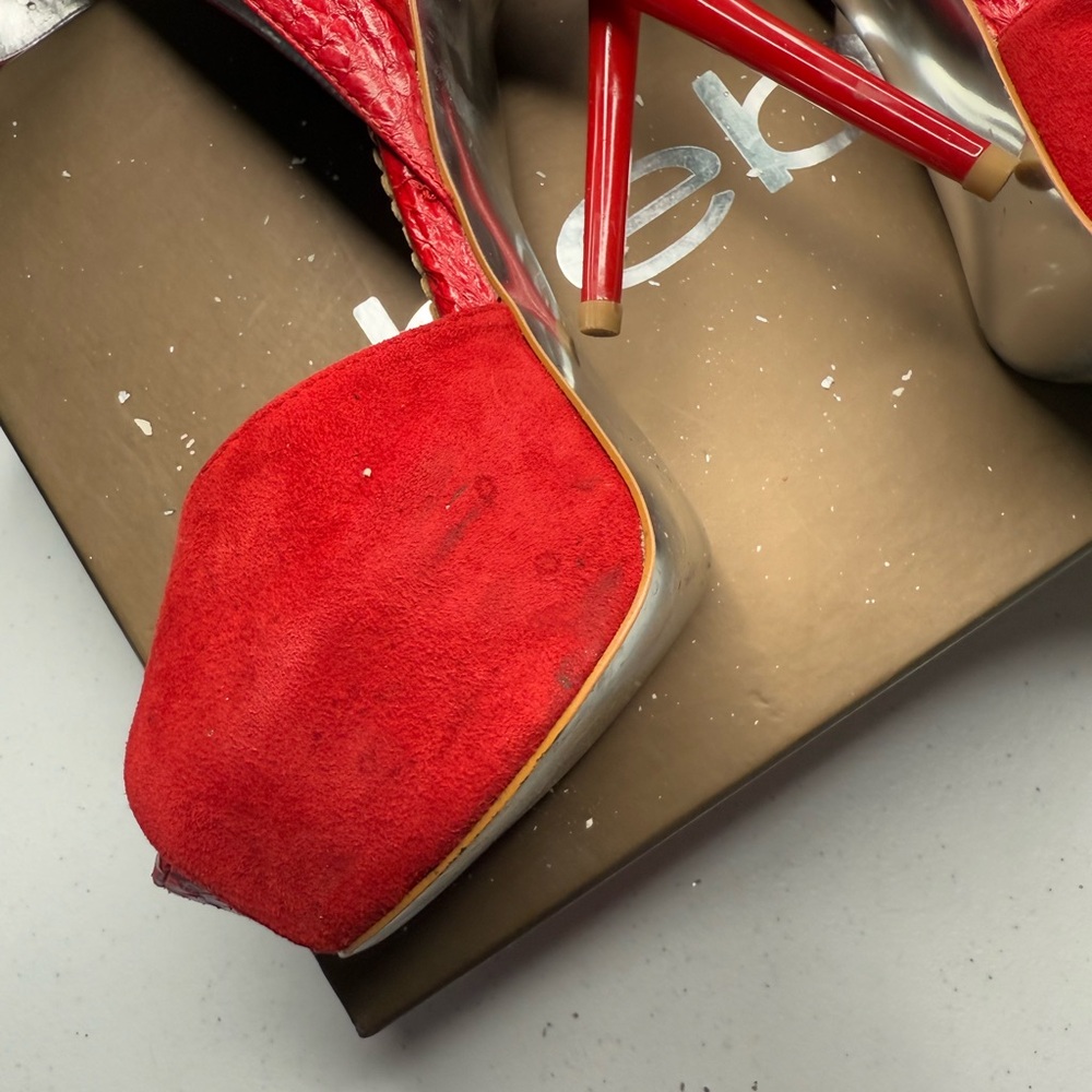 Bebe Red Peep Toe Heels - Picture 8 of 14